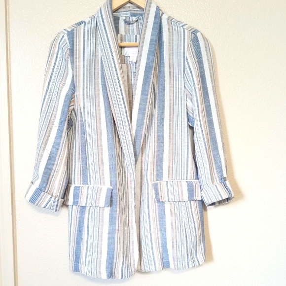 Jackets & Blazers - Stoosh striped open front casual career women's blazer with shoulder pads EUC